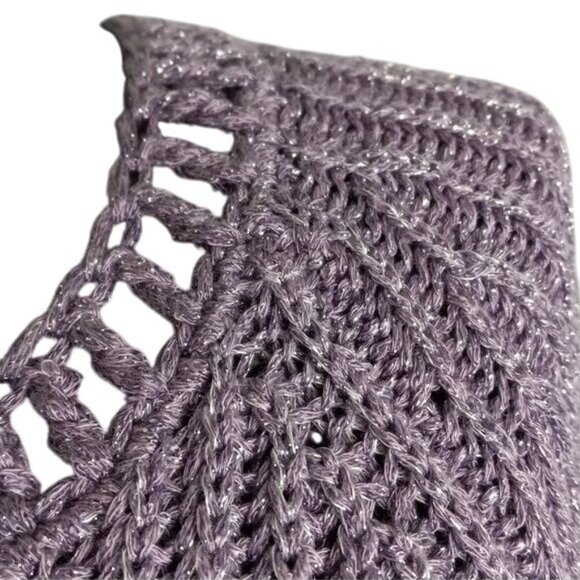 Chicos Size 1 M 8 Purple Metallic Knit Sweater Scoop Neck 3/4 Sleeves Ribbed - Picture 6 of 10